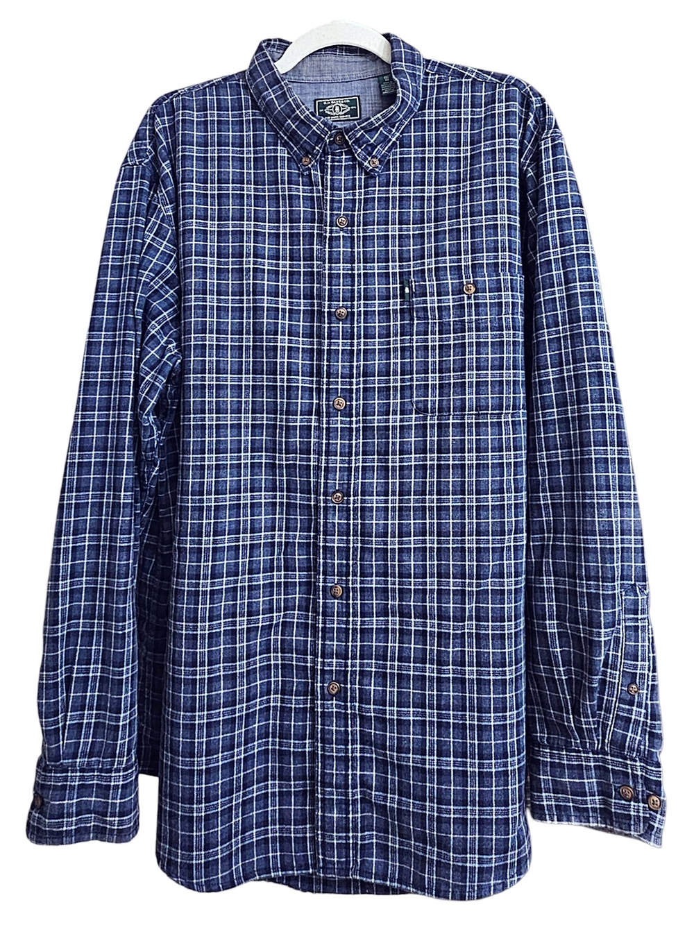 G.H. Bass & Co. Navy & Gray Plaid Medium Weight Flannel Button Down Shirt XL
